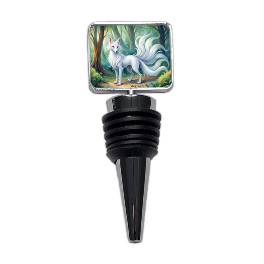 Kitsune White Fox With Many Tails Japanese Spirit Animal Watercolor Wine Bottle Stopper