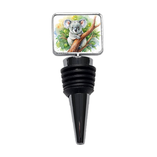 Koala In A Tree Watercolor Wine Bottle Stopper