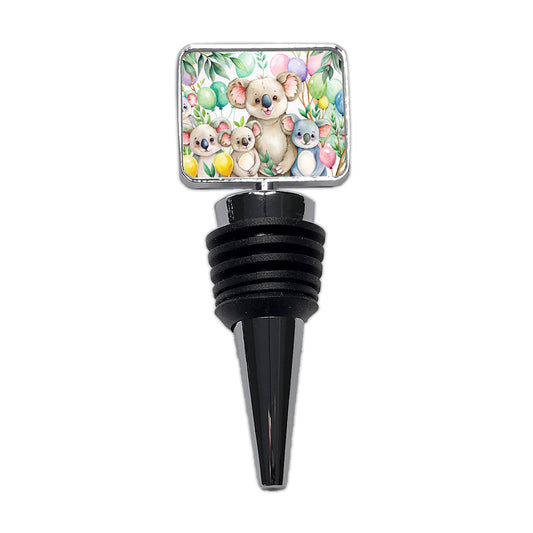 Koalas Having A Birthday Party Watercolor Wine Bottle Stopper