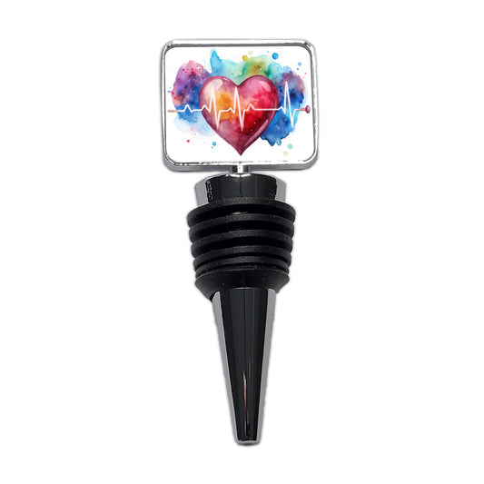 Life Pulse Heart Beat Doctor Nurse RN EMT Watercolor Wine Bottle Stopper