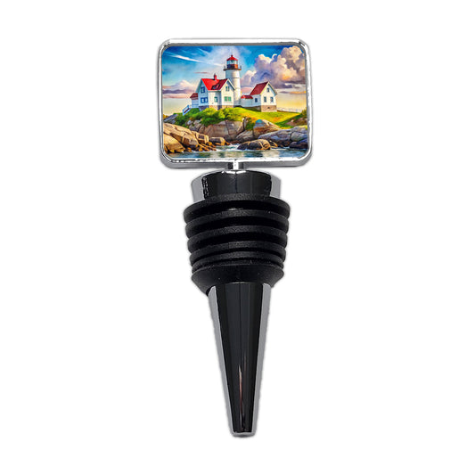 Lighthouse Like Nubble Lighthouse Maine Watercolor Wine Bottle Stopper