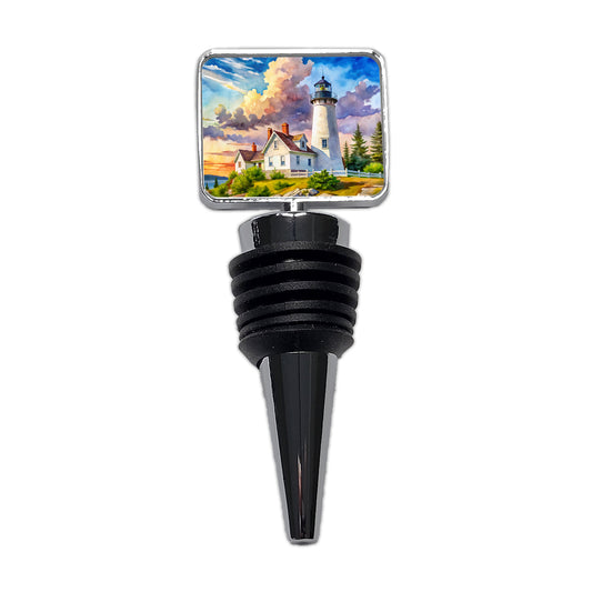 Lighthouse Like Pemaquid Point Maine Watercolor Wine Bottle Stopper