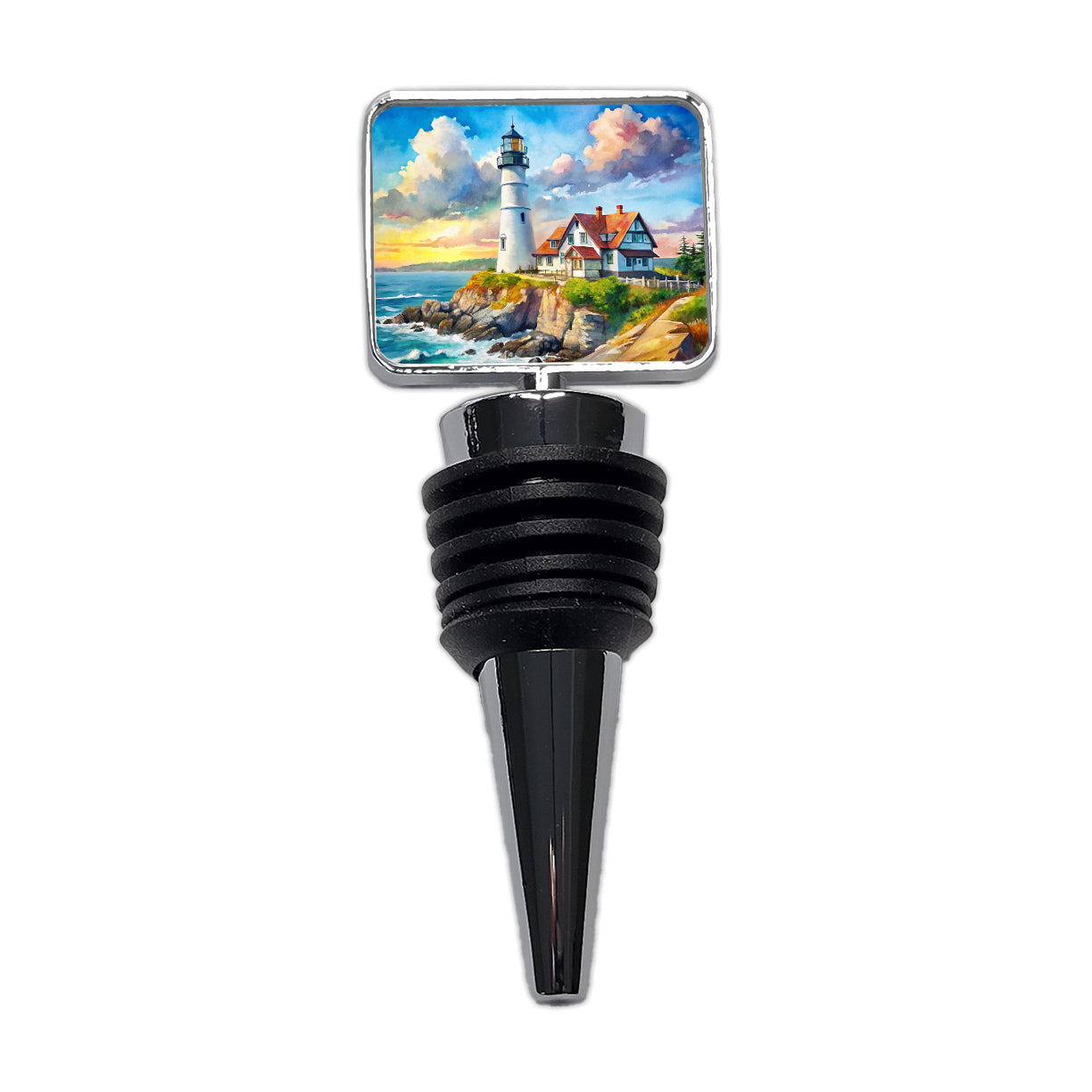 Lighthouse Like Portland Head Maine Watercolor Wine Bottle Stopper