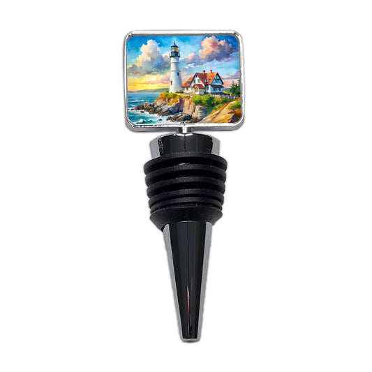 Lighthouse Like Portland Head Maine Watercolor Wine Bottle Stopper
