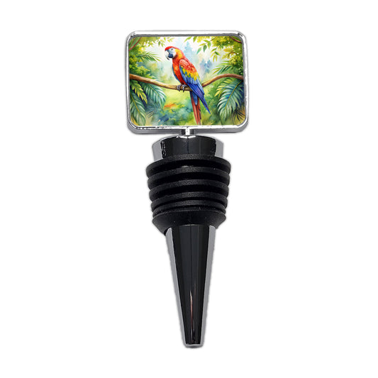 Macaw Parrot In Tree Bird Watercolor Wine Bottle Stopper