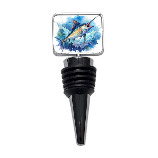 Marlin Jumping In The Ocean Deep Sea Sport Fishing Watercolor Wine Bottle Stopper