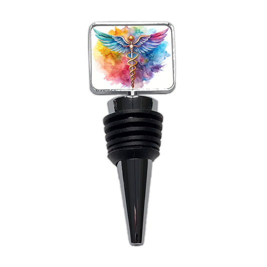 Medical Caduceus Doctor Nurse RN EMT Watercolor Wine Bottle Stopper