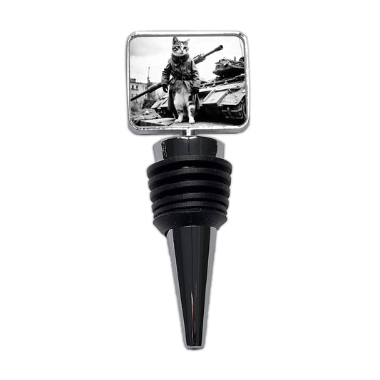 Military Resistance War Soldier Cat Retro Black And White Wine Bottle Stopper