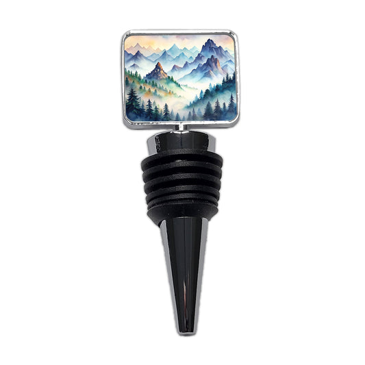Mist Covered Mountains Misty Watercolor Wine Bottle Stopper