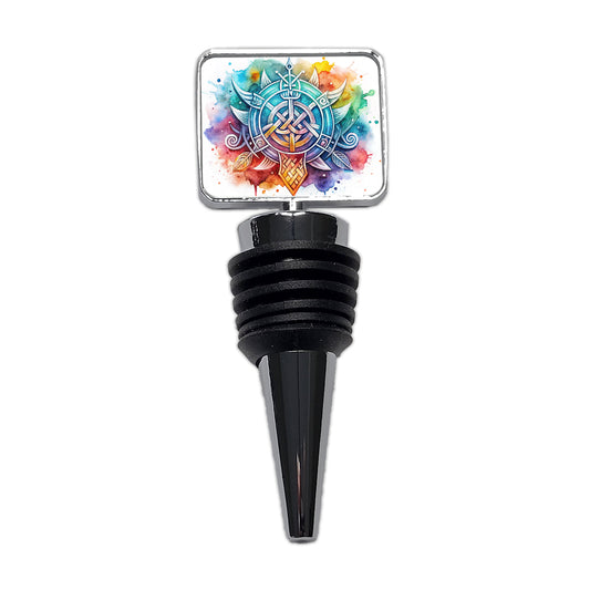 Norse Viking Symbols Watercolor Wine Bottle Stopper