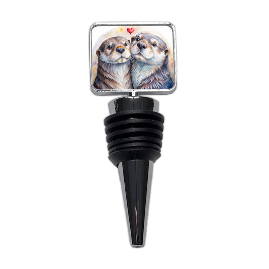 Otters In Love Heart Valentine's Day Wine Bottle Stopper