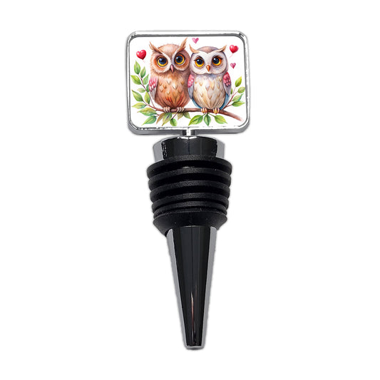 Owls In Love On Branch Hearts Valentine's Day Wine Bottle Stopper