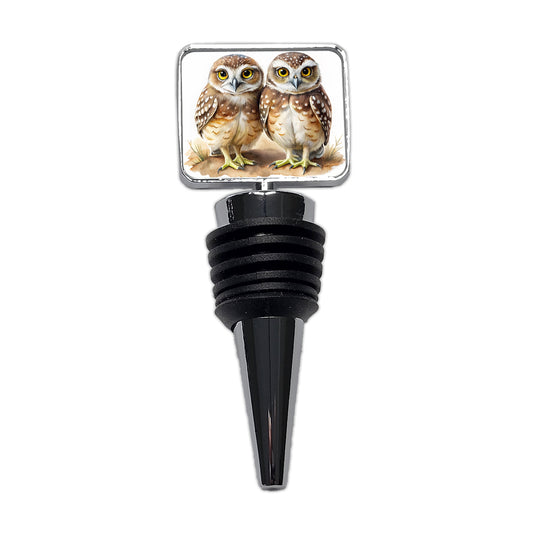 Pair Of Burrowing Owls Bird Watercolor Wine Bottle Stopper