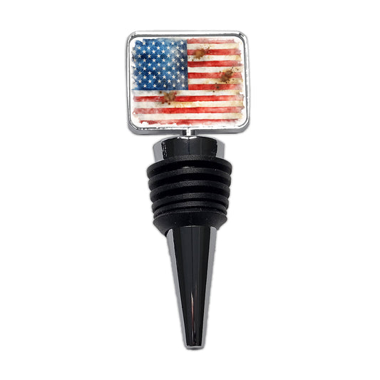 Patriotic Rustic Worn American Flag Watercolor Wine Bottle Stopper