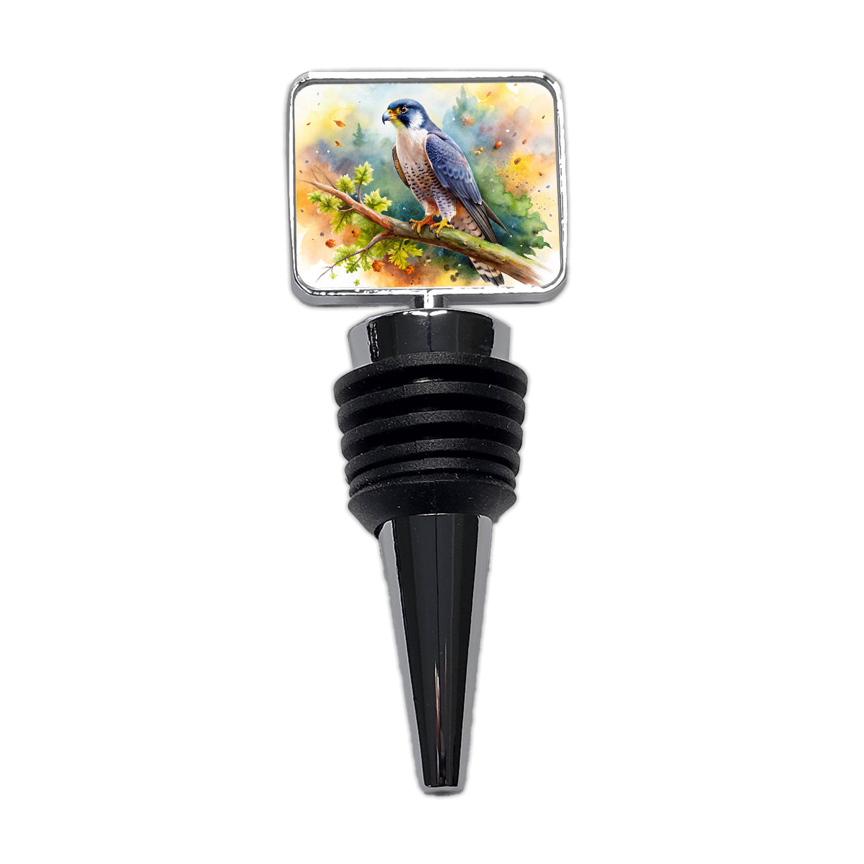 Peregrine Falcon Raptor Bird Of Prey In Tree Watercolor Wine Bottle Stopper