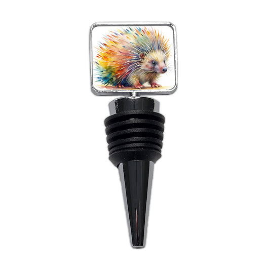 Porcupine Colorful Rainbow Watercolor Wine Bottle Stopper