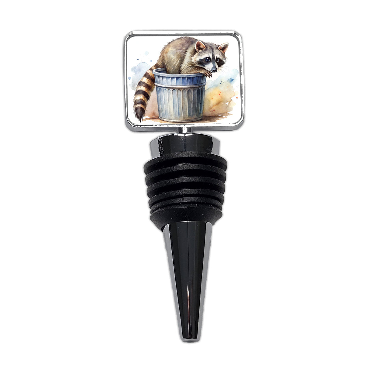 Raccoon In A Trash Can Panda Watercolor Wine Bottle Stopper