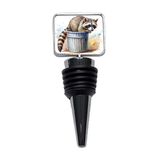 Raccoon In A Trash Can Panda Watercolor Wine Bottle Stopper
