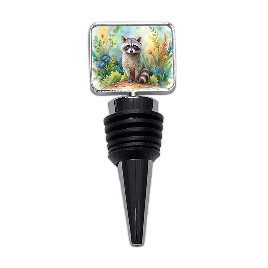 Raccoon In The Forest Watercolor Wine Bottle Stopper