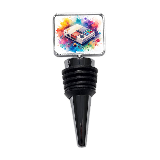 Retro Arcade Console System Watercolor Wine Bottle Stopper