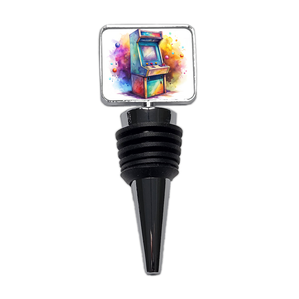 Retro Stand-up Arcade System Watercolor Wine Bottle Stopper