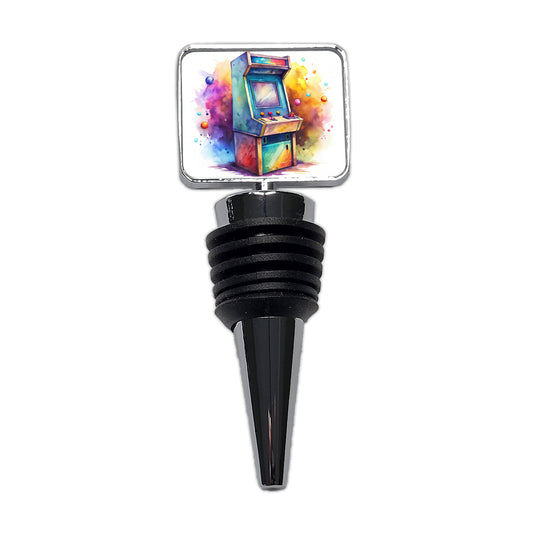Retro Stand-up Arcade System Watercolor Wine Bottle Stopper