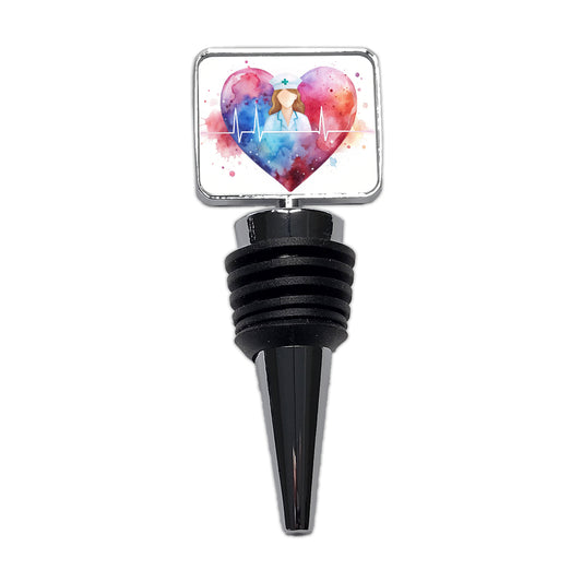 RN Nurse Life Pulse Heart Beat Watercolor Wine Bottle Stopper