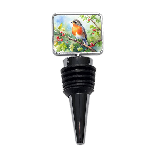 Robin In Tree Bird Watercolor Wine Bottle Stopper
