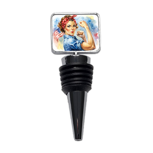 Rosie The Riveter Patriotic Watercolor Wine Bottle Stopper