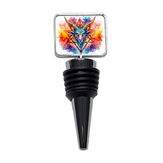 Satanic Pagan Goat Horns Pentagram Symbol Watercolor Wine Bottle Stopper