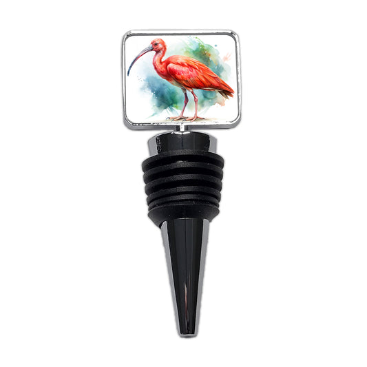 Scarlet Ibis Bird Watercolor Wine Bottle Stopper