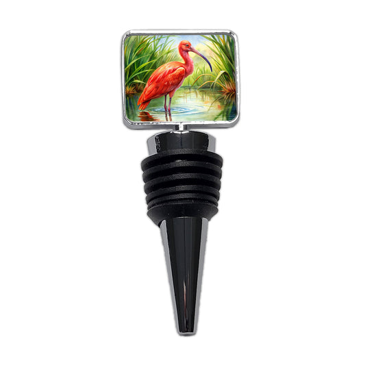 Scarlet Ibis In Marsh Bird Watercolor Wine Bottle Stopper