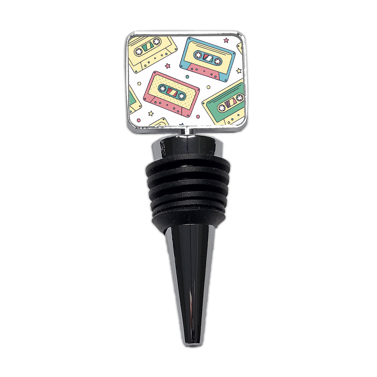 Scattered Cassette Tapes Wine Bottle Stopper