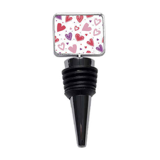 Scattered Hearts Bright Red Pink Purple Love Wine Bottle Stopper