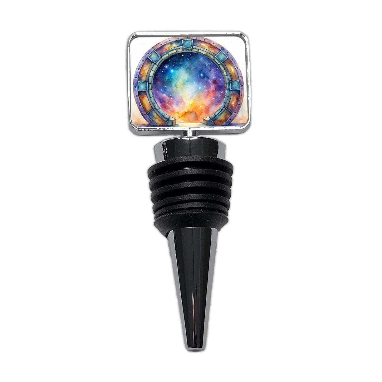 Sci-fi Gate Portal To The Stars Galaxies Watercolor Wine Bottle Stopper