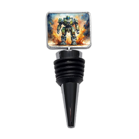 Sci-fi Giant Robot Warrior Mech Watercolor Wine Bottle Stopper