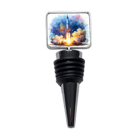 Sci-fi Missile Rocket Launch Watercolor Wine Bottle Stopper