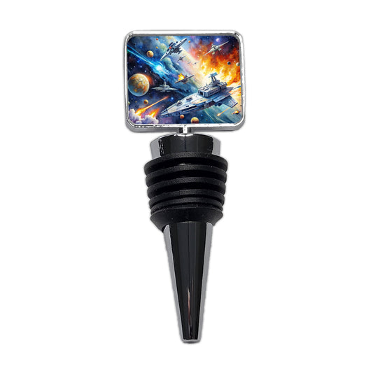 Sci-fi Space Battle Watercolor Wine Bottle Stopper