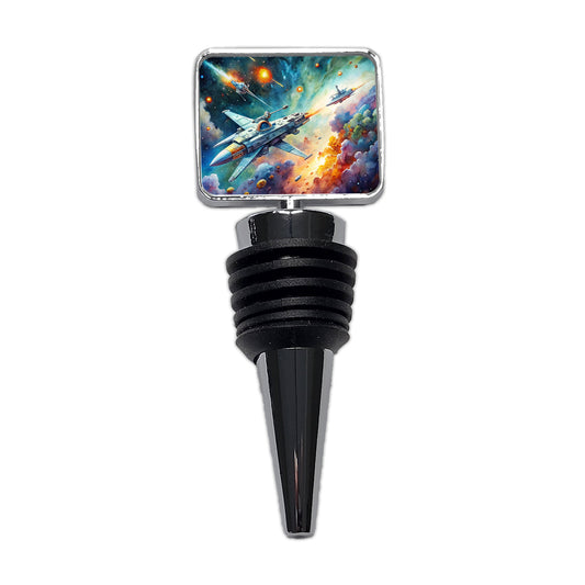 Sci-fi Spaceships Fighting In Space Watercolor Wine Bottle Stopper