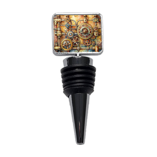 Sci-fi Steampunk Gears And Pipes Watercolor Wine Bottle Stopper