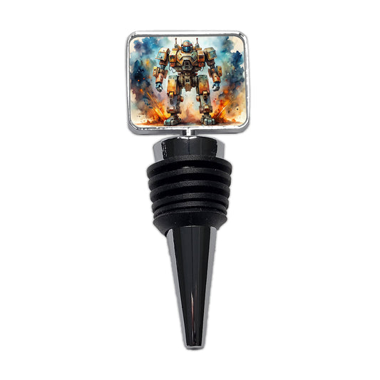 Sci-fi Steampunk Giant Robot Warrior Mech Watercolor Wine Bottle Stopper