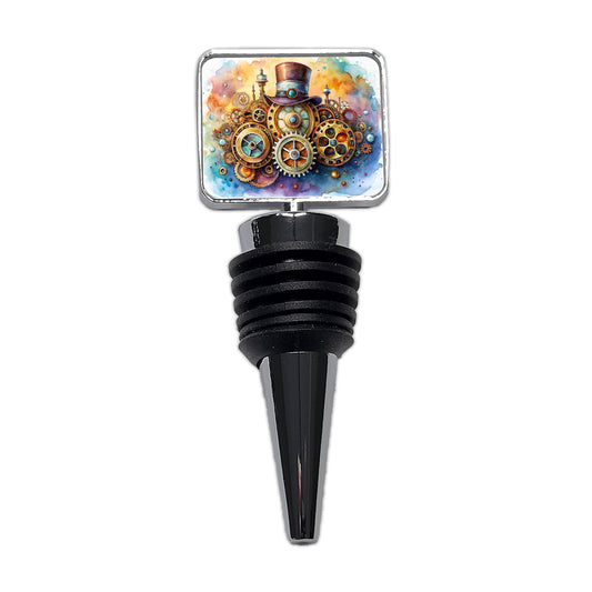 Sci-fi Steampunk Hat And Gears Watercolor Wine Bottle Stopper