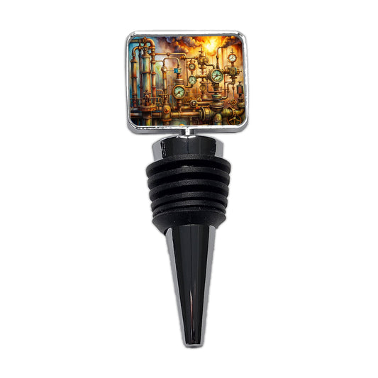 Sci-fi Steampunk Pipes Gauges Steam Fire Watercolor Wine Bottle Stopper