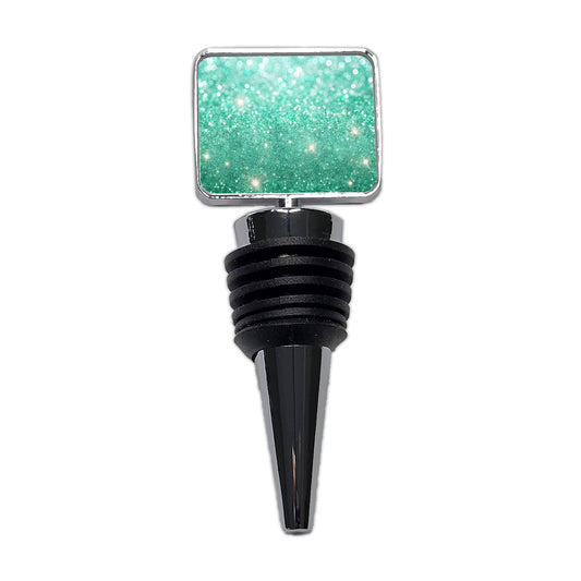 Sea Green Faux Glitter Wine Bottle Stopper
