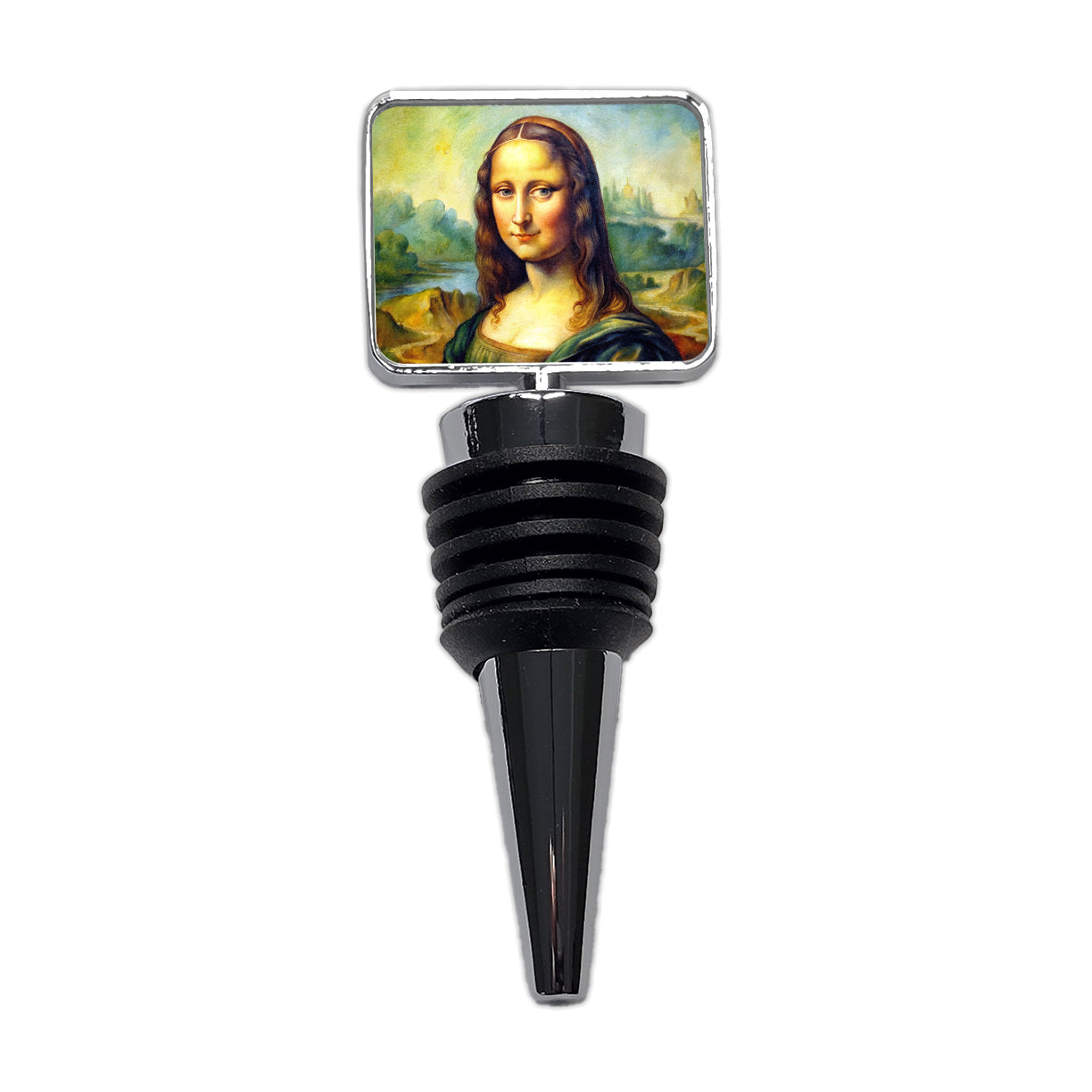 Simple Faux Mona Lisa Watercolor Painting Wine Bottle Stopper