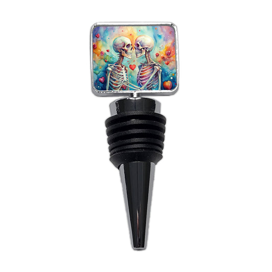 Skeletons In Love Hearts Valentine's Day Wine Bottle Stopper