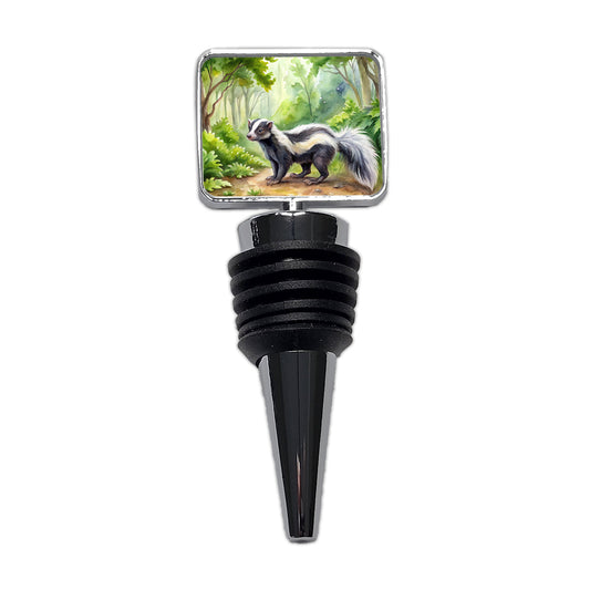 Skunk In The Forest Watercolor Wine Bottle Stopper