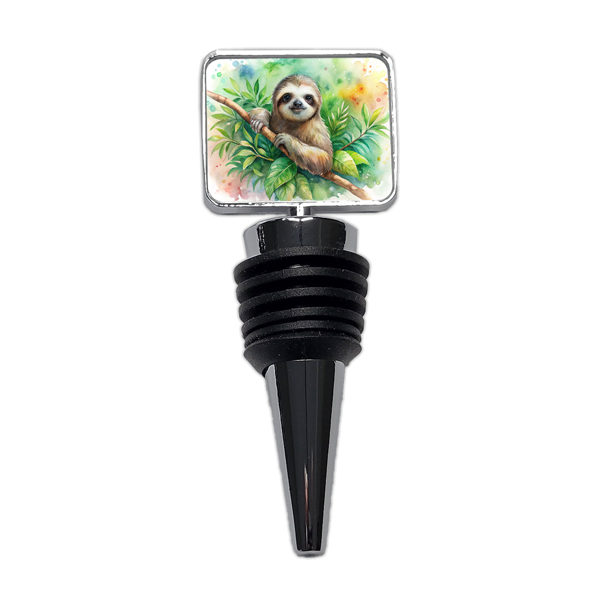 Sloth In A Tree Watercolor Wine Bottle Stopper