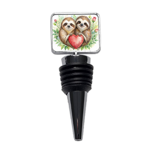 Sloths In Love Hearts Valentine's Day Wine Bottle Stopper