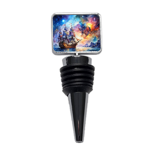 Space Pirate Ship Watercolor Wine Bottle Stopper